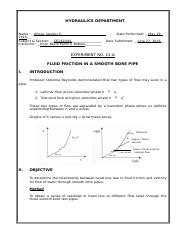 fluid friction in a smooth bore pipe lab report