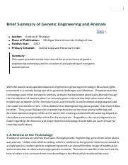 Brief Summary of Genetic Engineering and Animals | Animal Legal & Historical Center.pdf