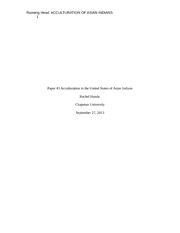 Paper #3- Acculturation in the US of Asian Indians