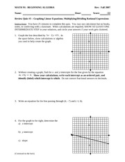 Quiz 3 Solution on Graphing and Creating Linear Equations