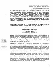 REGLAMENTO INTERIOR DE LA SECRETARÍA DE LA CONTRALORÍA Y TRANSPARENCIA DE SAN PEDRO GARZA GARCÍA, NU