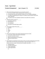 Products Management Quiz #2 Chapters 7-12.docx