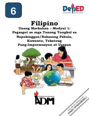 Filipino 6, Quarter 1, Module 1 (Pagsagot sa mga Tanong Tungkol sa