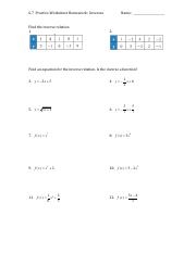 6 7 practice worksheet homework inverses