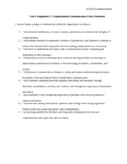 Unit 8 Assignment 3– Organizational Communication Ethics Statement