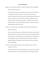 Annotated Bibliography for Twelfth Night Research Paper