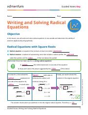 KEY_Guided Notes - Writing and Solving Radical Equations.pdf