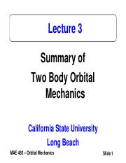 Lecture 3 Two Body Orbital Mechanics Summary