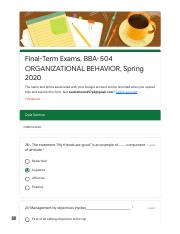 Final-Term Exams, BBA-504 ORGANIZATIONAL BEHAVIOR, Spring 2020.pdf