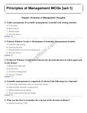 Principles of Management (Chapter- Evolution of Management Thoughts) Solved MCQs [set-1] McqMate.com