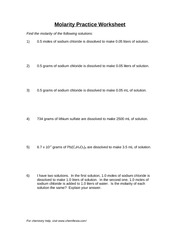 Molarity Practice Worksheet 1