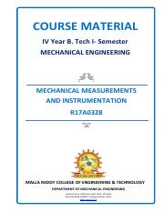 Mechanical Measurements and Instrumentation Digital Notes.pdf