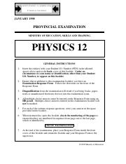 Physics 12 Exam A - January 1998