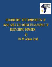 Exp. No 08 Iodometric determination of avaialble chlorine in a sample.pptx