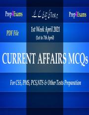 1st Week of April 2021 Current Affairs MCQs - Prep4exams.pdf