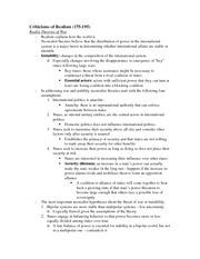 Criticisms of Realism Book Notes