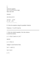 College Algebra questions and answers