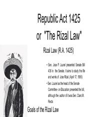 The Rizal Law.pdf - Republic Act 1425 or "The Rizal Law" Rizal Law (R.A