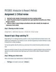 psy10005 introduction to research methods assignment 1 critical review
