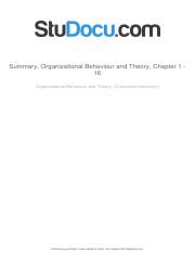 Summary organizational behaviour and theory chapter 1-16