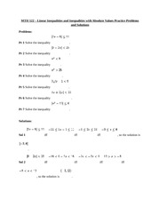 MTH 122 – Linear Inequalities and Inequalities with Absolute Values Practice Problems and Solutions