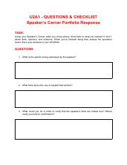 U2A1 - QUESTIONS & CHECKLIST - Speaker’s Corner Portfolio Response.pdf