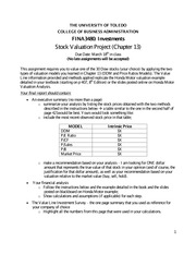 Stock Valuation Project Instructions