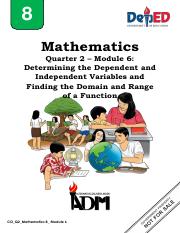 mathematics8_q2_mod6_Determining the Dependent and Independent Variables and Finding the Domain and 