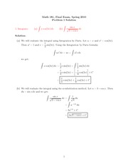 Final Exam Solution on Calculus II Spring 2010