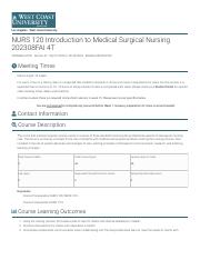 NURS 120 Introduction to Medical Surgical Nursing 202308FAI 4T > Syllabus | Concourse.pdf