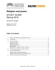 Religion and power
STUDY GUIDE
Spring 2016
(30 ECTS credits)
Updated 0