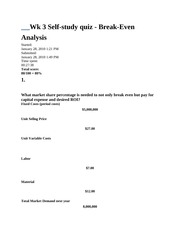 Break Even Analysis Practice Quiz