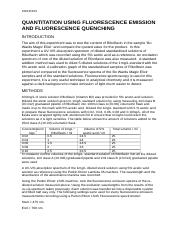 QUANTITATION USING FLUORESCENCE EMISSION AND FLUORESCENCE QUENCHING lab report
