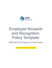 BSBTWK502 Employee Rewards and Recognition Policy Template.docx