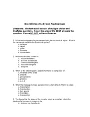 Bio 260 Endocrine System Practice Exam