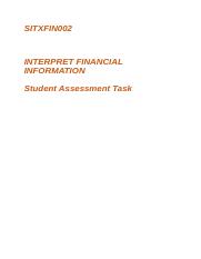 SITXFIN002 - INTERPRET FINANCIAL INFORMATION Student Assessment Task 1 and 2 short answers.docx
