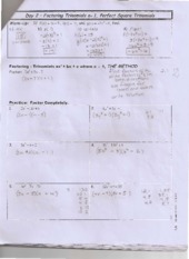 Factoring Trinomials aot 1, Perfect Square Trinomials Notes