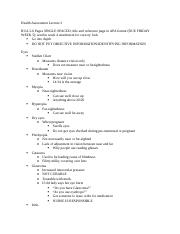 Health Assessment Lecture 3 Notes