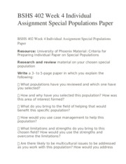BSHS 402 Week 4 Individual Assignment Special Populations Paper
