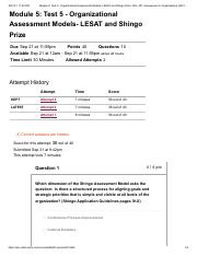 Module 5_ Test 5 - Organizational Assessment Models- LESAT and Shingo Prize_ OGL 357_ Assessment in 
