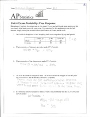AP Stats Unit 6 Exam Free Response
