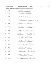 Molecular Compounds Worksheet answers