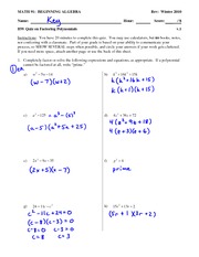 Quiz 4 Solution on Proficiency test on factoring