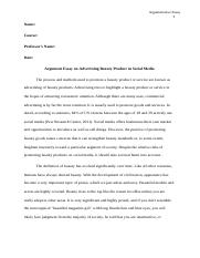 Argument Essay on Advertising Beauty Product in Social Media.docx