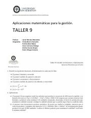 Taller N° 9A - TEO 2074 APLICACIONES MATEMÁTICAS PARA LA GESTIÓN.pdf