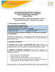 Guía de actividades y rúbrica de evaluación - Paso 1- Reconocimiento del curso - Preguntas orientado