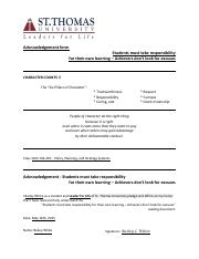 B. White - Acknowledgement Form, Students must take responsibility for their own learning – Achiever