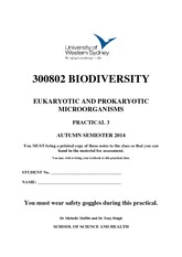 UWS Biodiversity Practical 3 Microorganisms 2014