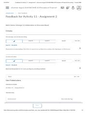 Feedback for Activity 11 - Assignment 2 - eSummer August 2018 BAT4ME-20-Principles of Financial Acco