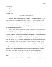 "In Cold Blood" Synthesis Essay 2019 Summer Assignment 